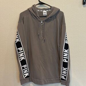 PINK Victoria's Secret Taupe 3/4 zip Hoodie with Black Accents